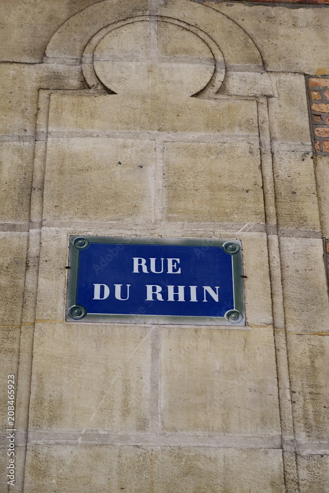 Fototapeta Rue du Rhin, plaque de nom de rue