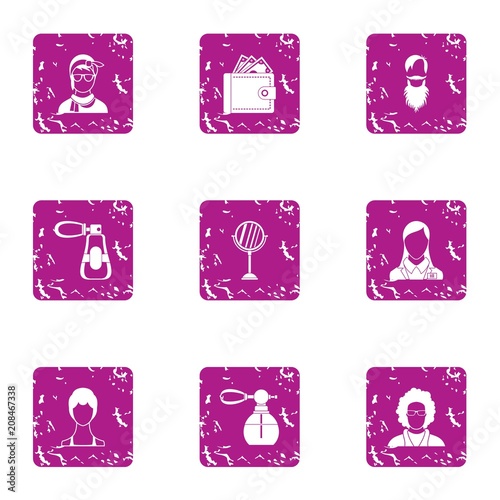 Fragrance icons set. Grunge set of 9 fragrance vector icons for web isolated on white background
