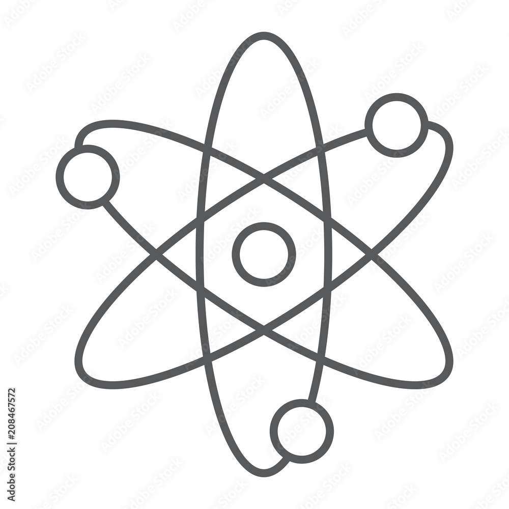 Atom thin line icon, school and education, physics sign vector graphics, a linear pattern on a white background, eps 10.