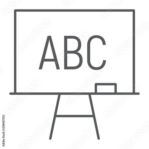 Blackboard thin line icon, school and education, board stand sign vector graphics, a linear pattern on a white background, eps 10.