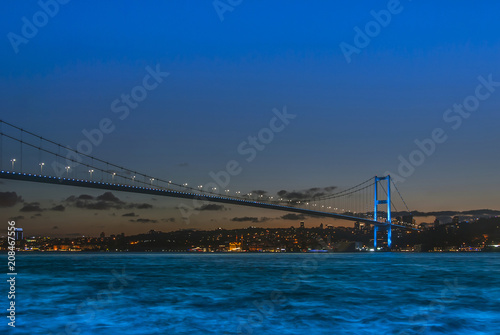 Istanbul, Turkey, 12 July 2016: Night at Bosphorus Bridge