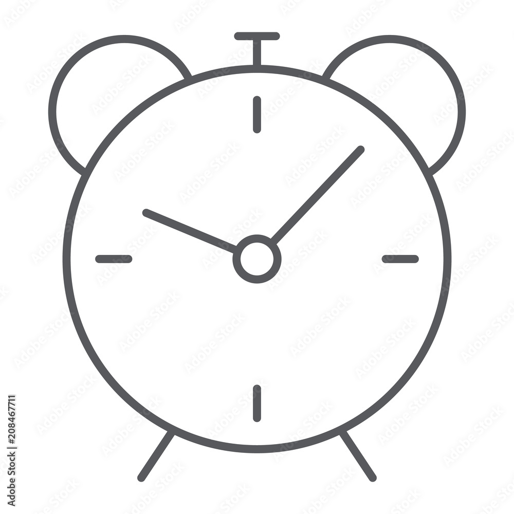 Alarm clock thin line icon, time and hour, deadline sign vector graphics, a linear pattern on a white background, eps 10. Alarm clock thin line icon, time and hour, deadline sign vector graphics, a linear pattern on a white background, eps 10.