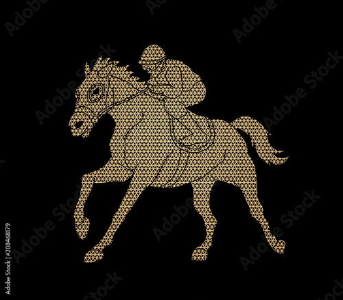 Jockey riding horse, hose racing designed using geometric pattern graphic vector.