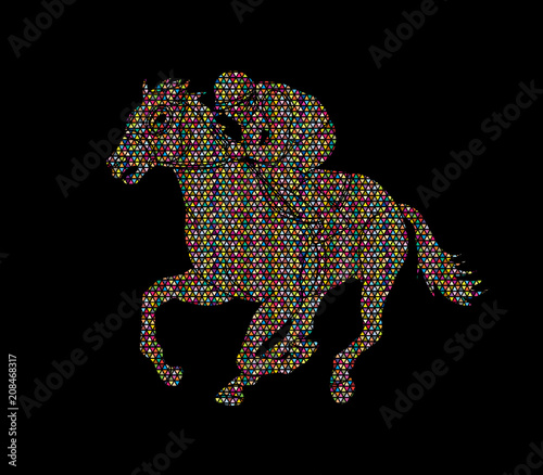 Jockey riding horse, hose racing designed using geometric pattern graphic vector.