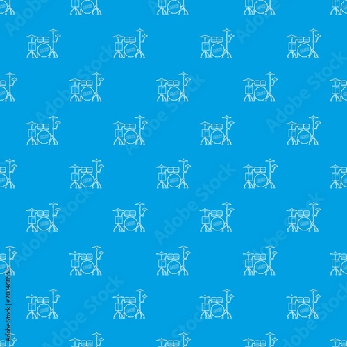 Drum pattern vector seamless blue repeat for any use