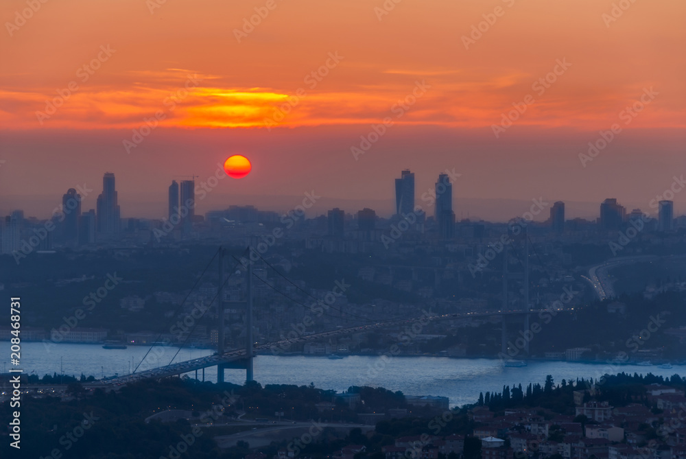 Istanbul, Turkey, 19 June 2011: Sunset of Bosphorus Bridge