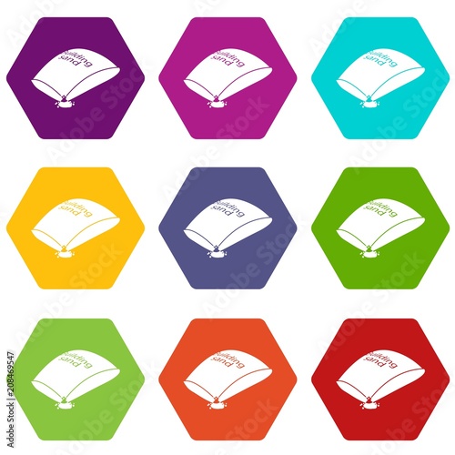 Sand bag icons 9 set coloful isolated on white for web