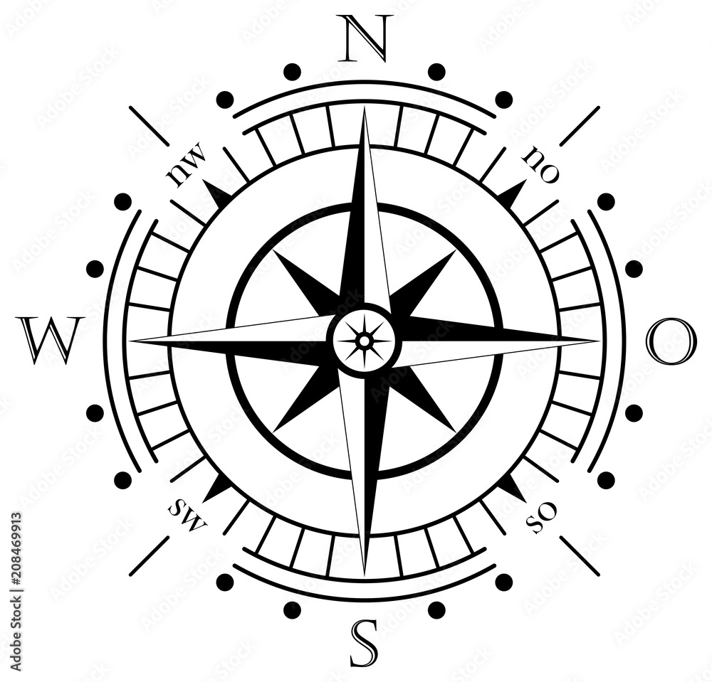 Kompass oder Windrose mit deutscher Osten Abkürzung auf einem isolierten  weißen hintergrund als Vektor. Stock Vector | Adobe Stock