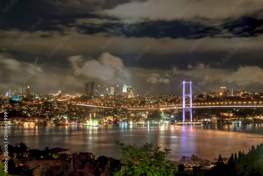 Istanbul, Turkey, 29 October 2007: Bosphorus Bridge at night
