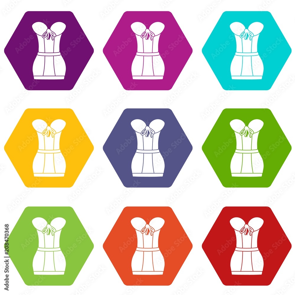 Retro corset icons 9 set coloful isolated on white for web Retro corset icons 9 set coloful isolated on white for web