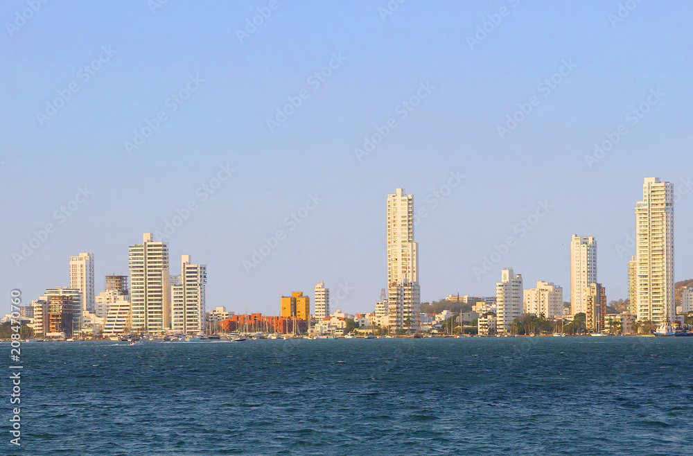 Fototapeta premium Cartagena, Colombia, city view from the sea. The most charming city of Colombia is literally full of historical places.
