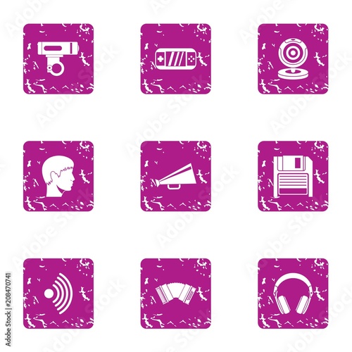 Radioelectronica icons set. Grunge set of 9 radioelectronica vector icons for web isolated on white background