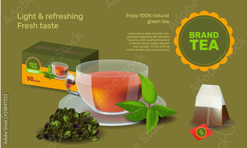 Vector illustration design template in realism style about tea