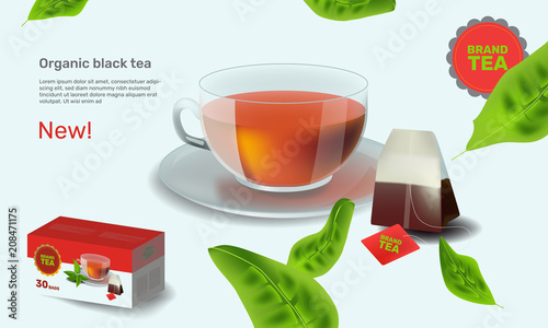 Vector illustration design template in realism style about tea