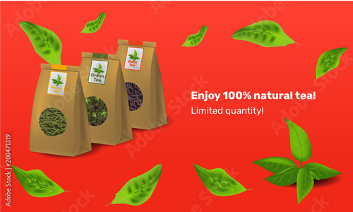 Vector illustration design template in realism style about tea