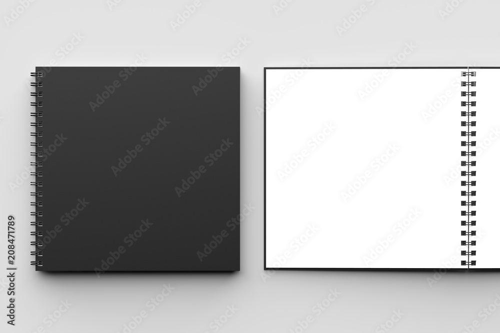 Spiral Binder Square Notebook Mock Up with Black Cover Isolated