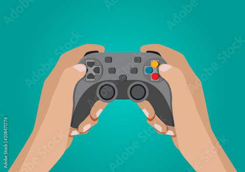 Hands holding  gamepad. Vector flat illustration