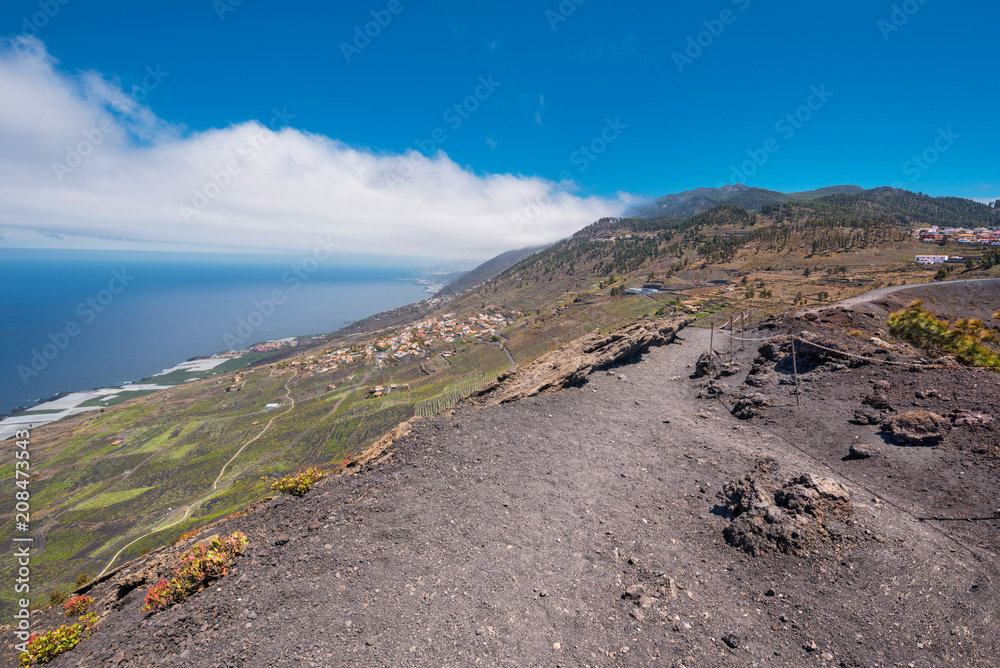 Landscape of La Palma island from the top of San Antonio volcano, Canary islands, Spain.