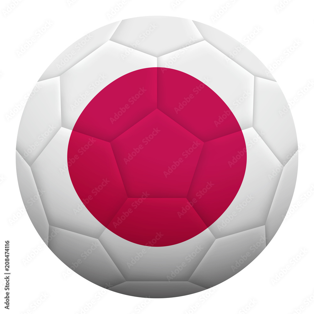 Fototapeta premium Realistic isolated 3d soccer ball textured with national flag of Japan. Football ball colored with Japanese flag.