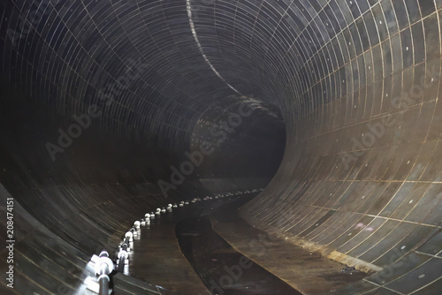 Tokyo,Japan-June 9,2018: Wada-Yayoi rainwater storage trunk line is a water storage tunnel to control inundation being built fifty meters below ground.