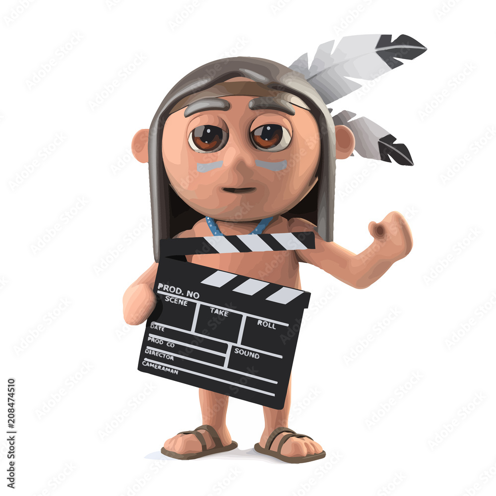 Vector 3d Funny cartoon Native American Indian boy is making a movie with  clapperboard Stock Vector | Adobe Stock