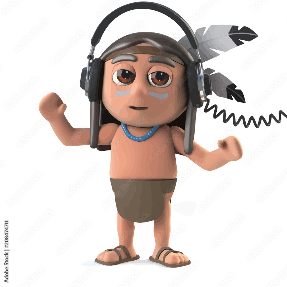 Vector 3d Funny cartoon Native American Indian character wears headphones  Stock Vector | Adobe Stock