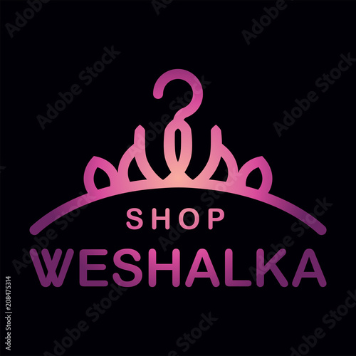 Fashion shop logo - Sweet ping shirts and Clothes hanger logo vector set design. Minimalistic Simple Hanger Outline Picture with Rounded Text Font.