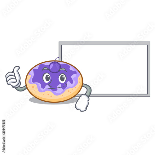 Thumbs up with board donut blueberry character cartoon photo