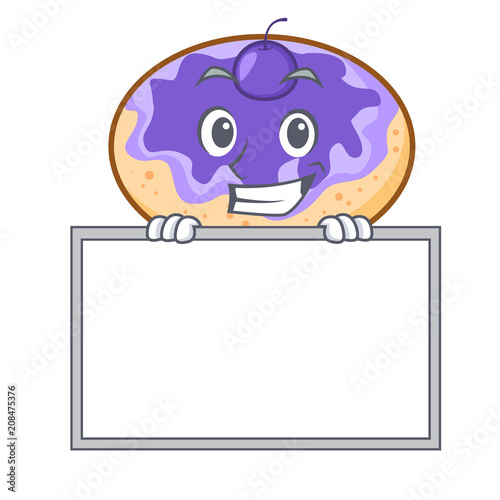 Grinning with board donut blueberry character cartoon photo