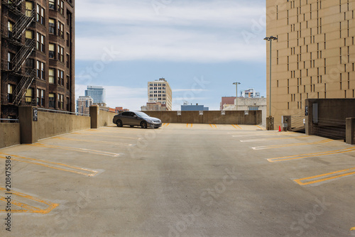 Public parking on the roof on the Chicago background  Illinois  USA