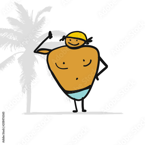 Big man on the beach, sketch for your design