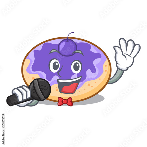 Singing donut blueberry mascot cartoon photo