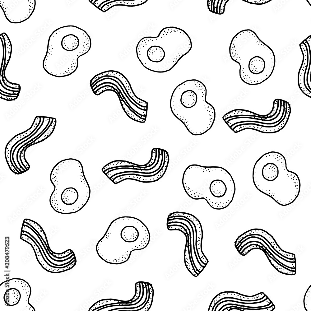 Seamless vector pattern with breakfast. Eggs and bacon. For textile, wrapping, craft