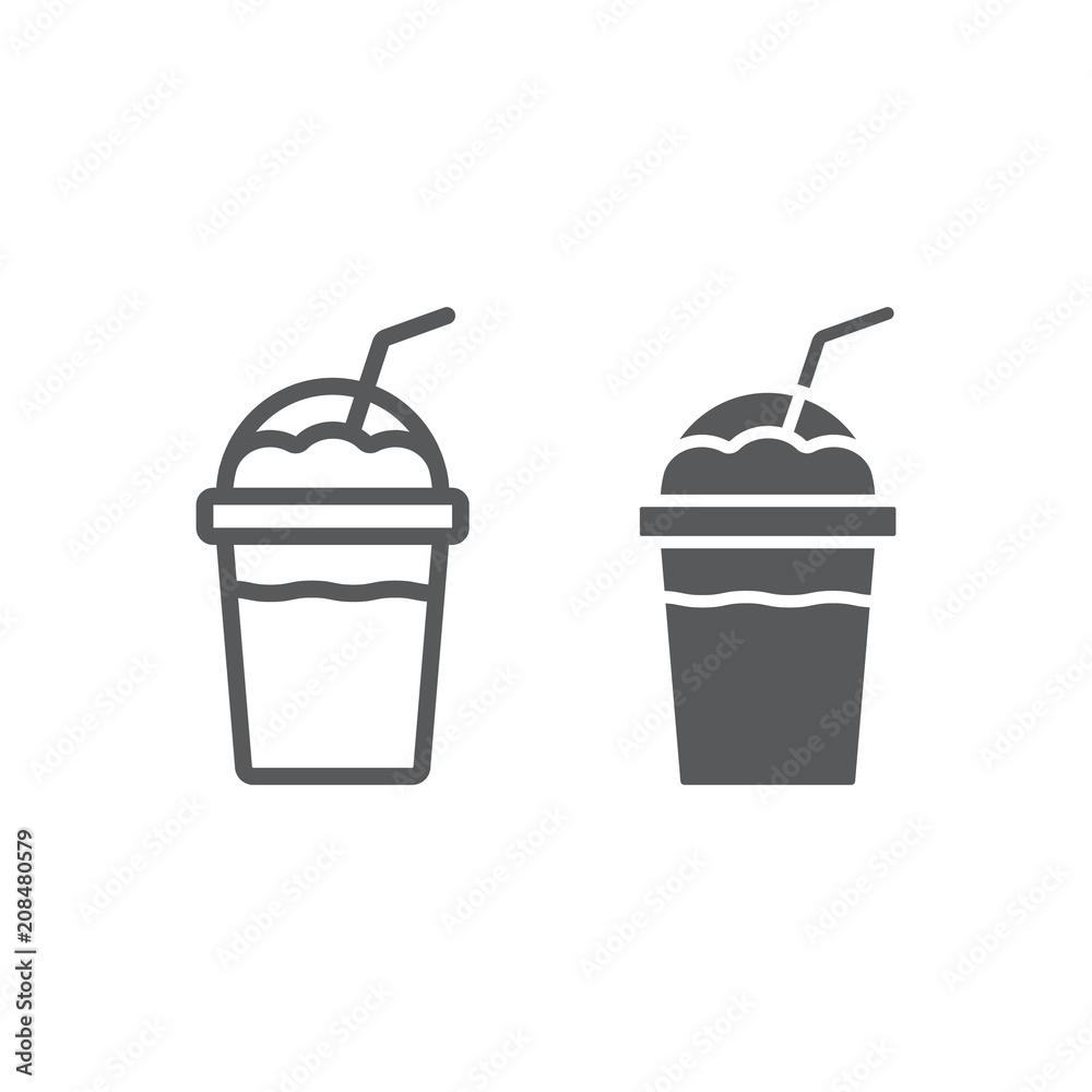 Frappe line and glyph icon, coffee and cafe, cream coffee sign vector graphics, a linear pattern on a white background, eps 10.