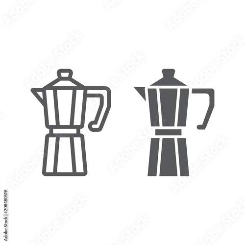 Moka pot line and glyph icon, coffee and cafe, coffeemaker sign vector graphics, a linear pattern on a white background, eps 10.