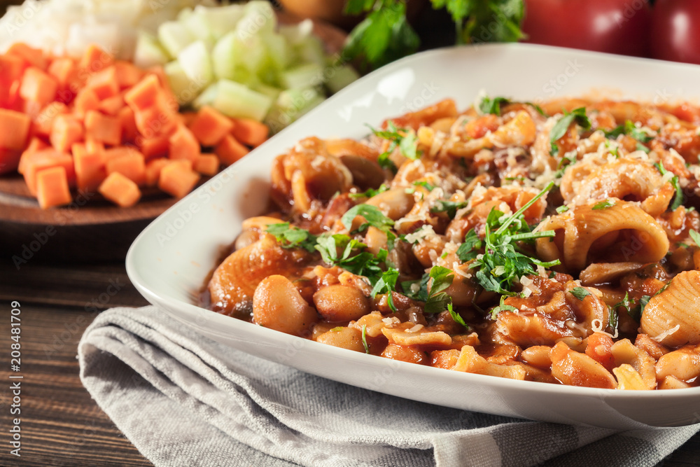 Pasta e fagioli - pasta with beans and parmesan