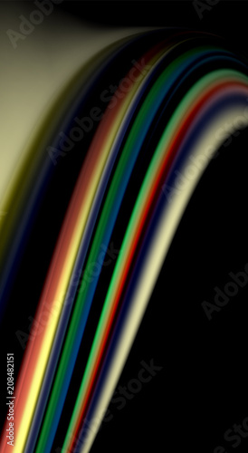 Fluid rainbow colors on black background  vector wave lines and swirls