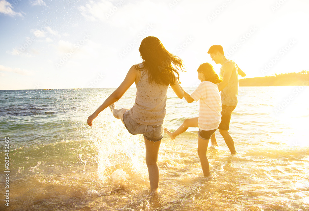 happy family having fun on the beach
