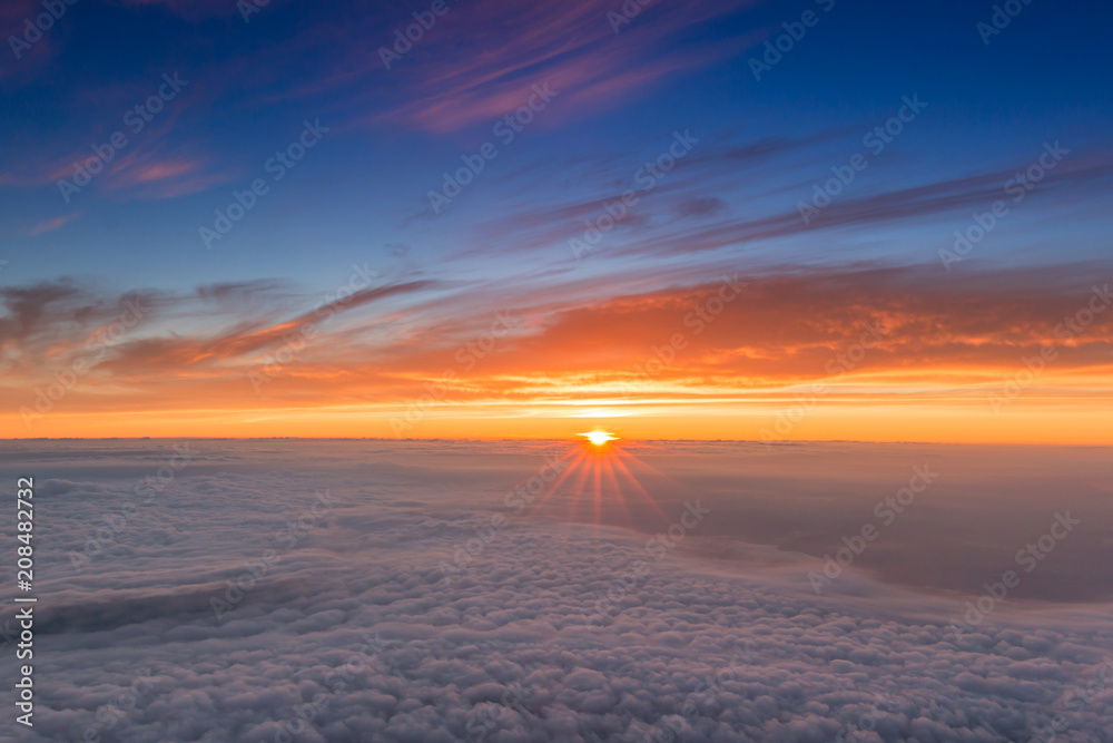 Beautiful sunrise seen from the top of the Mount Fuji, Japan. Beautiful sunrise seen from the top of the Mount Fuji, Japan.