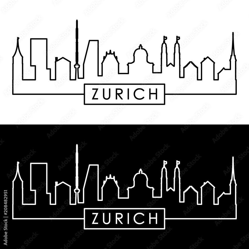 Zurich skyline. Colorful linear style. Editable vector file.