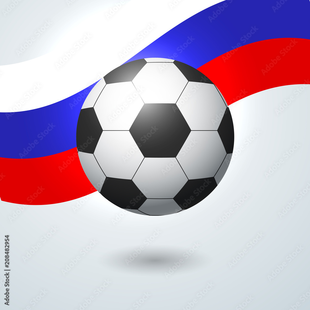 Soccer ball on the background of the Russian flag A symbol of football sports games in Russia and the world Decorative design element Professional ball for football sport design Vector soccer ball Soccer ball on the background of the Russian flag A symbol of football sports games in Russia and the world Decorative design element Professional ball for football sport design Vector soccer ball