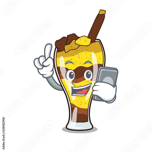 With phone mangonada fruit character cartoon photo