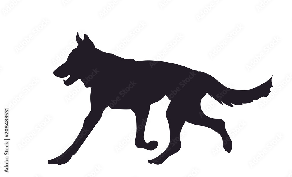 dog runs silhouette, vector dog runs silhouette, vector