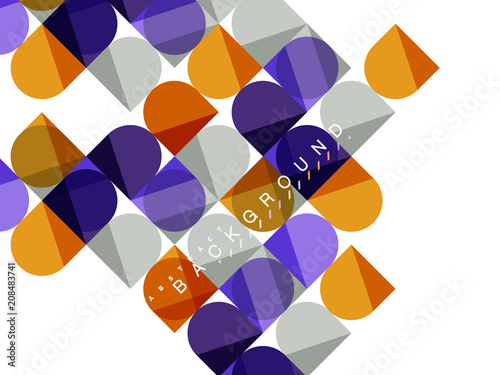 Round square geometric shapes on white, tile mosaic abstract background photo