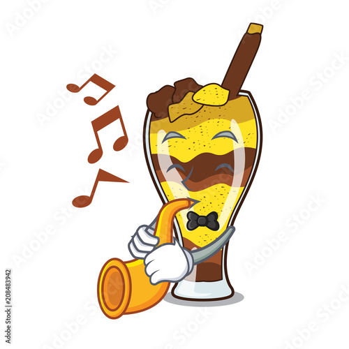 With trumpet mangonada fruit mascot cartoon