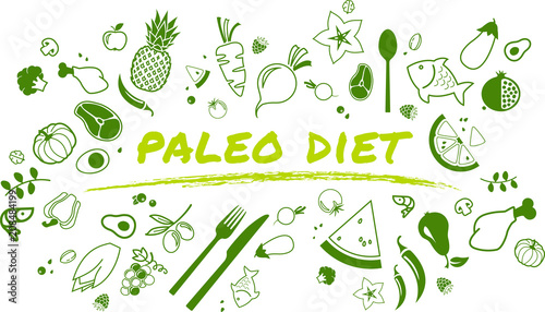 paleo diet concept: healthy and well-balanced food - vector illustration