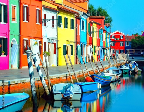 island of Burano near Venice photographed with the technique of long exposure with vivid colors