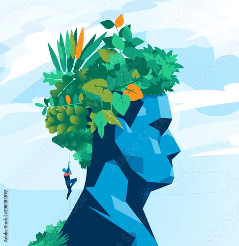 Obraz wspinaczka na ludzką głowę ozdobioną laurem