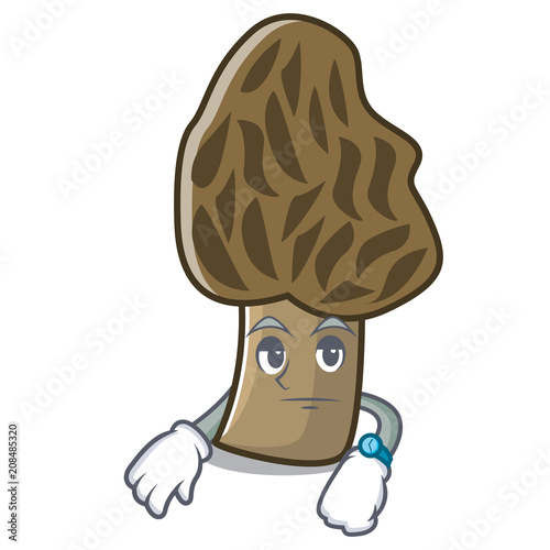 Waiting morel mushroom mascot cartoon