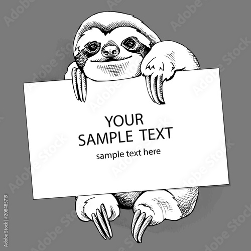 Sloth with a card. Vector illustration.